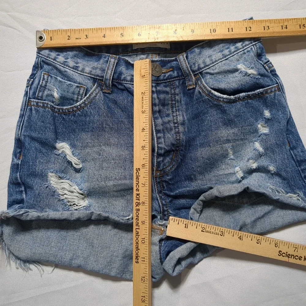 One Teaspoon High Waist Bonita Distressed Denim Shorts Blue Size 25 Button Fly